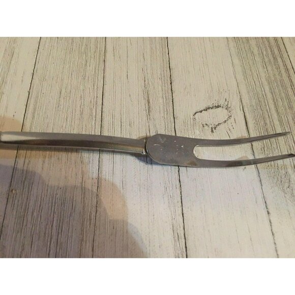 Vintage EKCO Chromium Solid Meat Utility Fork Almond Handle 11 1/4" - Picture 2 of 6